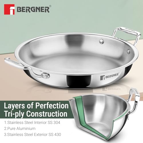 Image of Bergner Argent Samsara Triply Jalebi Pan 32cm (4L), Faster and Even Heat Distribution, Ergonomic Stay Cool Cast Handles, Healthy Cooking, Flared Rim, Easy to Clean - Full Induction and Gas Stove Ready