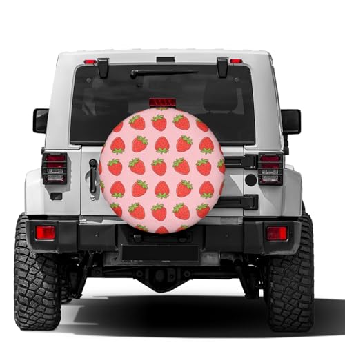 Image of Pink Strawberry Spare Tire Cover Dust-Proof Wheel Tire Cover Fit Trailer, RV, SUV and Many Vehicle 16inch