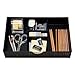 CAXXA 2 Pack 3 Slot Drawer Organizer with Two Adjustable Dividers - Junk Drawer Storage for Office Desk Supplies and Accessories, Black (2 Pack)