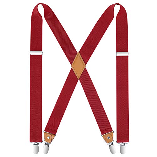 HISDERN Herren 3 5 cm breiter Hosenträger in X-Form mit sehr Starken 4 Metall Clip für Männer und Damen elastisch und verstellbar Rot