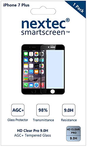 Nextec - Protector de pantalla para iPhone 7 Plus (cristal templado, 3D) Nextec protector de pantalla para Apple iPhone 7 Plus (HD Clear Pro + filtro de luz azul UV 9.0H) Gorilla Glas/negro