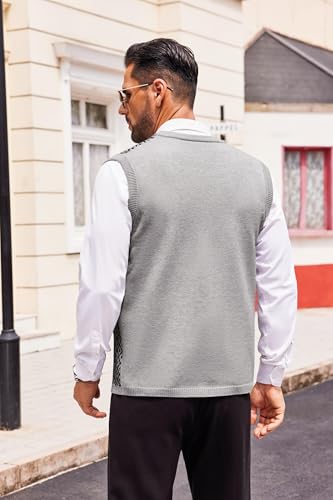 Runcati Mens Sleeveless Sweater Vest V Neck Button Down Cardigan Sweaters Knitted Argyle Vest with Pocket3