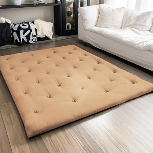 ZonLi Japanese Floor Futon Mattress Full Size 75"x 54", 100% Cotton Cover 2.5'' Thicken Tatami Mattress, Foldable Sleeping Pad, Portable Dormitory Tatami Mat(Khaki) - Thumbnail 2