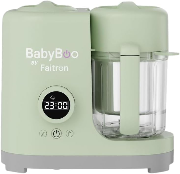 BabyBoo Robot de Cocina para Bebés 7 en 1 - Cocina al Vapor y Tritura en 20 Minutos, Potente 300W, Calientabiberones y Esterilizador, Vaso de Tritan, Cesta de Acero Inoxidable, Pantalla Digital