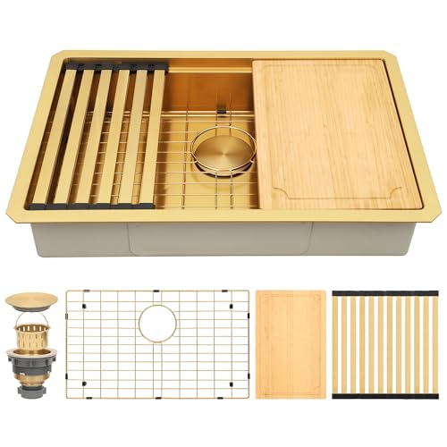 Image of 27 Inch Gold Undermount Kitchen Sink, 16 Gauge T304 Stainless Steel