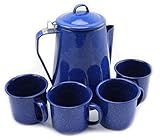 Mit Emaille beschichtet Freizeitprofis Kaffeekanne mit Perkolator und 4 Tassen Emaille Western blau Camping & Outdoor, Lagerfeuergeeignet