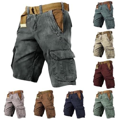 Pantalones cortos para hombre, estilo cargo, informales, tácticos, para exteriores, para verano, ligeros, para senderismo, con múltiples bolsillos, Caqui, XX-Large