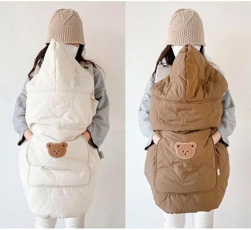 Fabater Baby Carrier Winter Cover, Water Proof & Windproof Winter Baby Bunting Bag with Big Pockets, Universal Hoodie All Season Carriers Cover for Waist Stool, Infant Strollers (Beige) — view 3