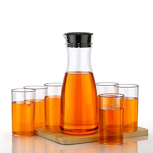 DeoDap Drinkware Combo Set – Transparent Unbreakable Water Juice Jug and 6 pcs Glass