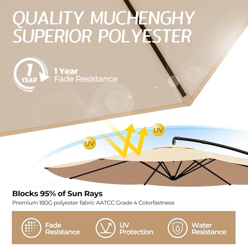 MUCHENGHY 10ft Patio Umbrellas Offset Outdoor Umbrella Cantilever Hanging Umbrellas with Crank & Cross Base 8 Sturdy Ribs for Yard, Garden & Deck (Beige) image 1