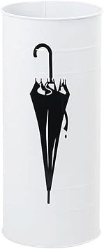 Metal Cylindrical Umbrella Stand Rack with Drip Tray, Iron Round Umbrella Holder Entryway Storage Bucket Holds 4-6 Umbrellas & Walking Sticks, for Hallway Hotel Lobby Office.White1