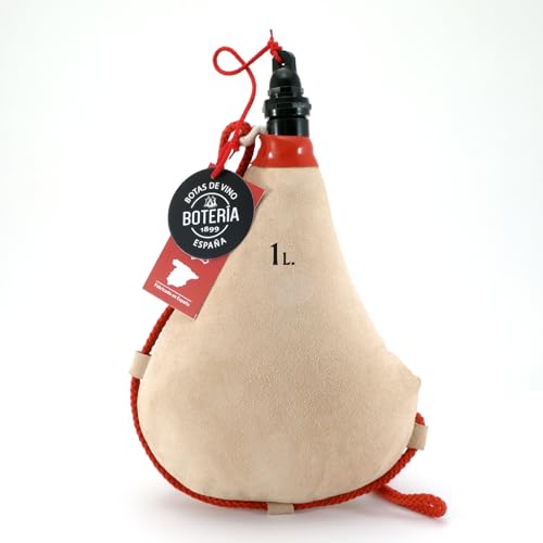 Bota de Vino Recta Tradicional Piel de Cabra Interior de Látex Todas las Bebidas Color Piel (1 Litro)