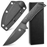 CCFFCC FF113 VG10 Black Stonewashed Steel Fixed Blade Knife, Carbon Fiber Handle Full Tang Knife with Sheath for Outdoor Camping Hunting Working (Black)