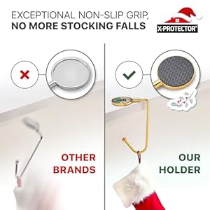 X Protector Stocking Holders for Mantle 6 PCS Premium Christmas Stocking Holder with Non Slip Bottom Golden Stocking Hangers for Mantel Stocking Hooks with Stickers on Top Merry Christmas