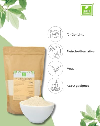 Weizengluten von der Grünen Essenz - veganer Fleischersatz - Seitan Basis Pulver - Weizenkleber low carb - natürliches Verdickungsmittel - rein pflanzlich - Weizeneiweiß