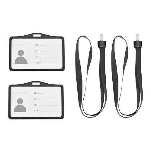 Porte-badge horizontal YOKIVE en aluminium noir avec cordon amovible x2