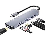 USB C HUB, Multiport USB C Adapter for Macbook Pro & Air Accessories, 6 in 1 Dongle HUB with 4K HDMI, USB 3.0, SD/TF Card Reader, 100W PD, Compatible with Laptop and Other Type-C Devices