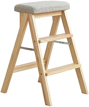 Folding Solid Wood Barstool Ladder Chair - 3-Step Multifunctional Stool for Kitchen, Office, Pub, Café - Green Portable Step Stool for Easy Access and Storage