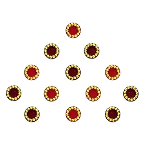 Comet Busters Traditional Red and Maroon Round Bindi with Gold Beads Border (5 mm) (BV241)
