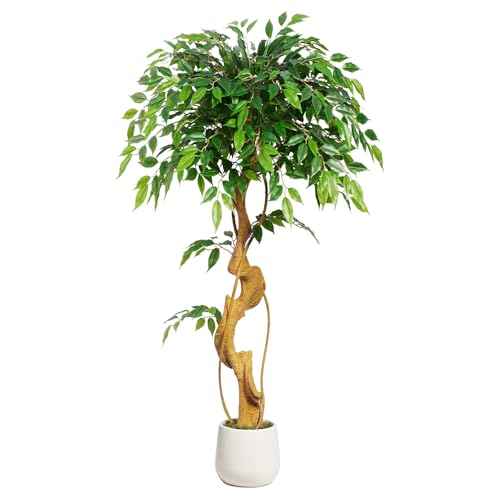 Keeplush 4ft Large Ficus Artificial Trees in White Pot, 48"
