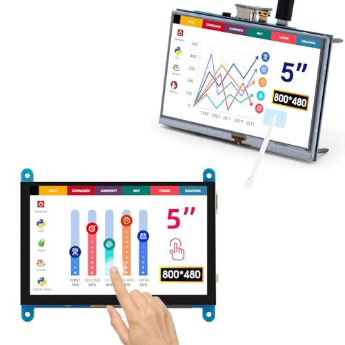 Image of ELECROW 5 Inch Resistive Touch Screen TFT LCD Display + 5 Inch Touch Screen Capacitive Monitor for Raspberry Pi, 800x480 HD Resolution, Compatible with Raspberry Pi, Banana Pi, Jetson Nano, Windows