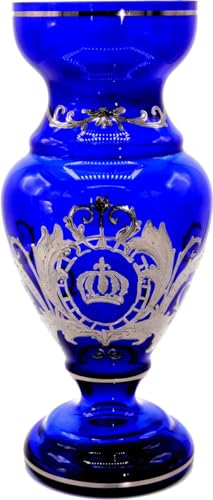 Pompöös by Casa Padrino jarrón de lujo con revestimiento de platino noble azul/plata Ø 14 x A. 30,5 cm - Florero Pompöös diseñado por Harald Glööckler