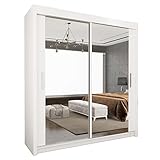 UK SLIDING 2&3 Sliding Door Wardrobe - Modern Wardrobe with Full-Length Mirror, Hanging Rail & Adjustable Shelves | Matt Finish Bedroom Wardrobes with Strong Mdf Construction (White, 150cm)