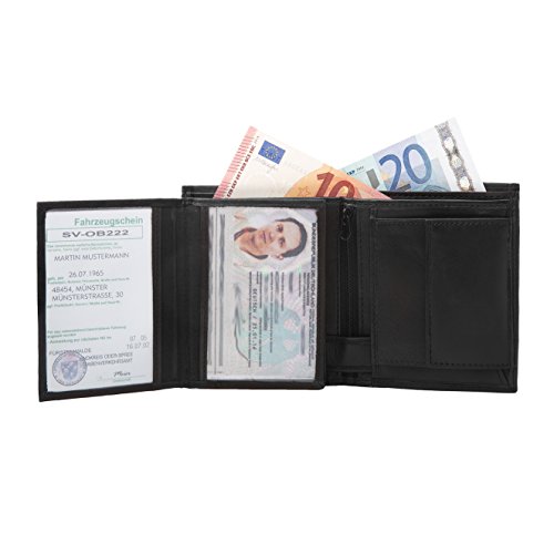 Fa.Volmer ® Fluweelzachte herenportemonnee van echt lamsleer in staand formaat | 10 vakken voor creditcards I zwart I #WSH91, zwart, Trifold, Klassiek - Image 5