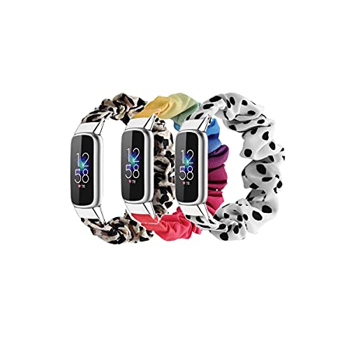 Chofit 3-Pack Bands Compatible with Fitbit Luxe Band Scrunchies Cloth Soft Fancy Classic Floral Print Replacement Wristbands Women Band for Fitbit luxe Tracker (Colorful Pattern, Small)