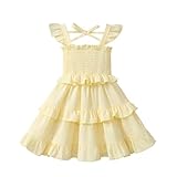 Toddler Girl Summer Dress Kids Ruffle Sleeve Floral Layered Dresses for Little Girls Smock Outfits Casual Beach Sundress (US, Age, 5 Years, 6 Years, Light Yellow)
