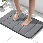 HITSLAM Memory Foam Bath Mat Non Slip, 60x40cm Absorbent Bathroom Mat, Machine Washable Bath Rug for Bathroom, Soft on Feet, Quick Dry, Dark Grey