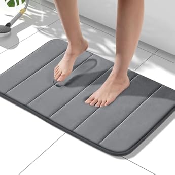 Foto di HITSLAM Tappeto Bagno Antiscivolo in Memory Foam, 40 x 60cm Tappetino Bagno Assorbente, Lavabile in Lavatrice, Asciugatura Rapida, Morbido e Confortevole, Grigio Scuro
