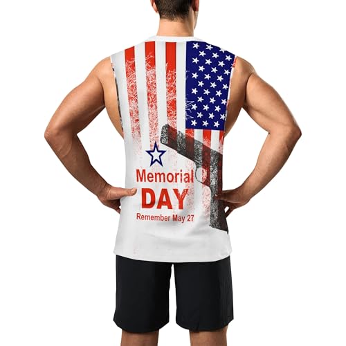 Image of Zhyaj Summer Tanks Top for Men Flag Graphic Print Sleeveless Shirts Casual Working Out Vest T-Shirts Loose-Fit Men's Tank