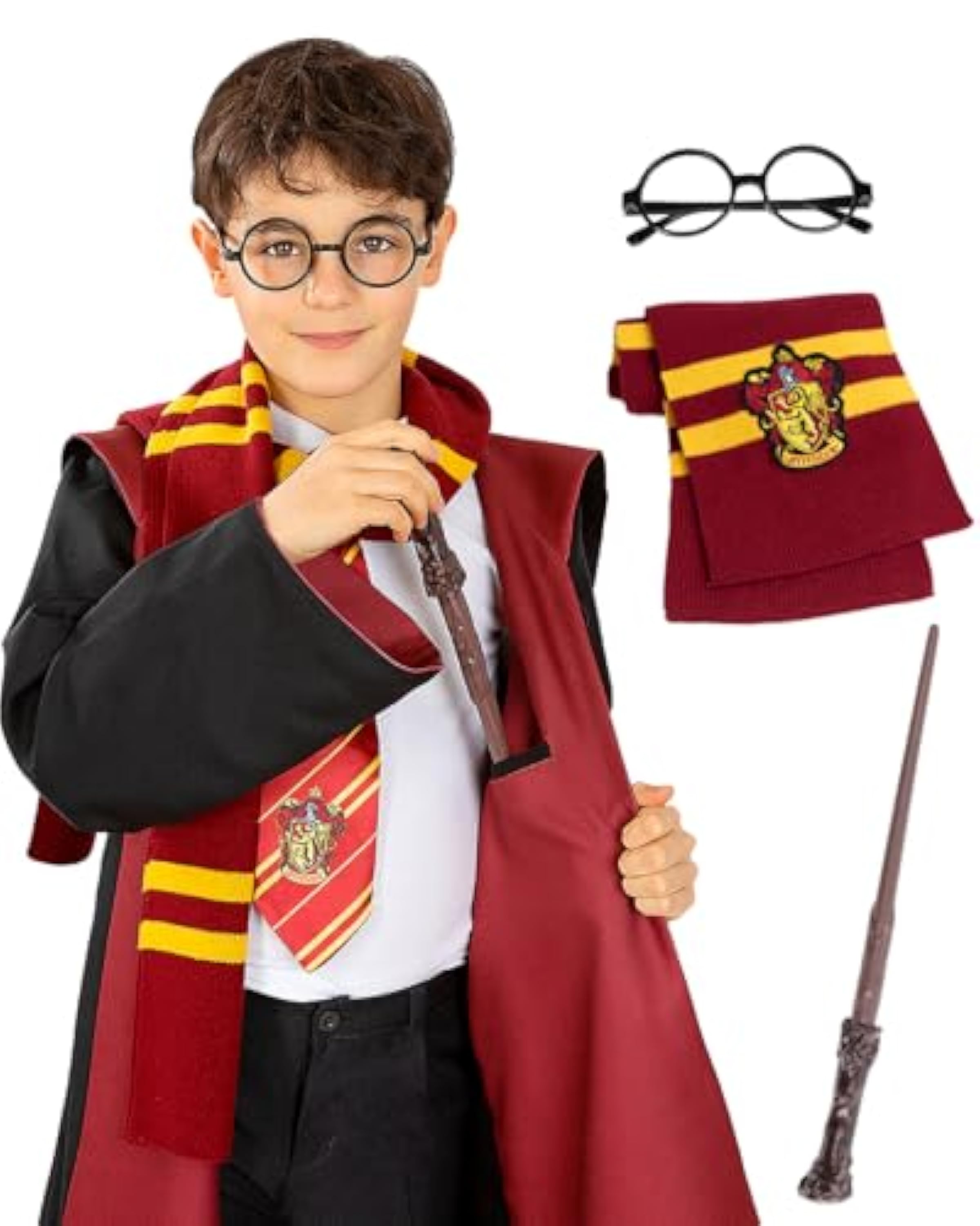 Funidelia Kit accesorios Oficial de Harry Potter para niño, Incluye: Gafas, varita y bufanda. Accesorios de disfraces para niños
