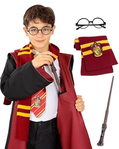 Funidelia Kit accesorios Oficial de Harry Potter para niño, Incluye: Gafas, varita y bufanda. Accesorios de disfraces para niños | Ya disponible en tu tienda friki favorita! En mundofriki.es!