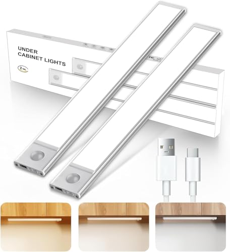Image of ELLEVE- 20CM Rechargeable Under Motion Sensor LED Light for Wardrobe, Closet, Cabinet, Kitchen, Stairs, Drawer, Shelf, Garage, 3 Color Modes, Dimming, Wireless Magnetic Indoor Lights (Pack of 2)