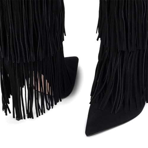 Layer Fringe Tassel Knee High Boots Women Suede Pointed Toe Stiletto Heel Long Booties Fall Fashion Dress Cowgirl Boot4