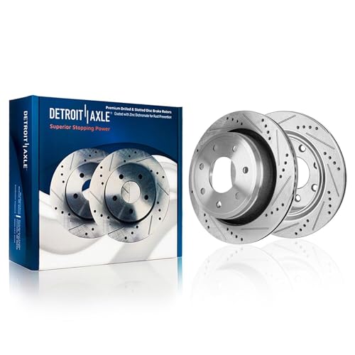Image of Detroit Axle - Rear Brake Kit for Ford 2012 2013 2014 F-150 [7 Lugs], Drilled and Slotted Disc Brakes Rotors Ceramic Brake Pads with Hardware Replacement : 13.70 inch inch Rotors