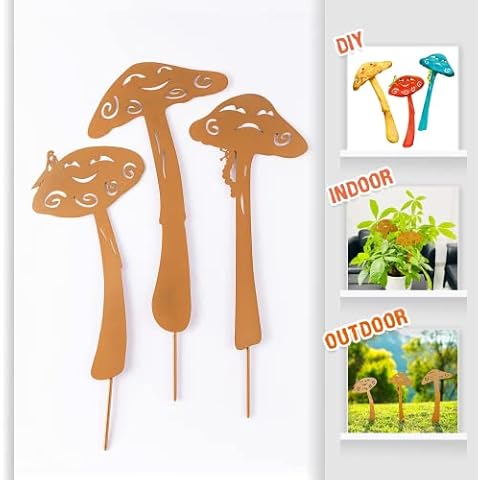 TT & MM Metal Mushrooms Silhouette Yard Stake - Mushroom Family Fairy Garden Plants Ornament, Lawn Flowerbed Decoration Gift Set Cover