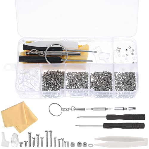 500 PCS Eyeglass Repair Tool Set Glasses Repair Kit with Screws Screwdrivers Tweezers Nose Pads - Durable and Versatile Eyeglass Repair Kit for Sunglasses and Reading Glasses Compact Storage Case