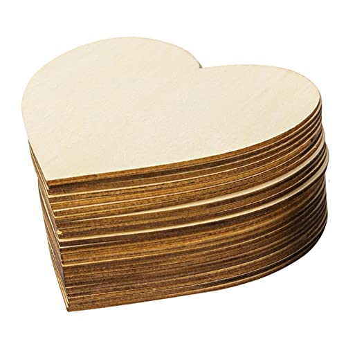 50 Pcs Unfinished Wood Pieces, 10x10cm Heart Shape Blank Wood Natural Slices Wooden Heart Cutouts Coaster for Crafts Painting