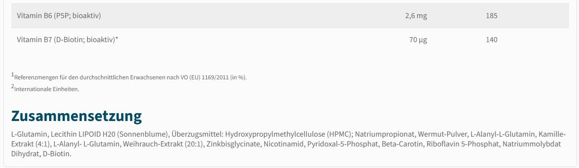 NatuGena Mukosa Aktiv L-Glutamin (2000 mg), Lecithin (1.500 mg), L-Alanyl-L-Glutamin (200 mg), Propionsäure (250 mg), hohe Bioverfügbarkeit, 210 Kapseln (30 Tage Packung)