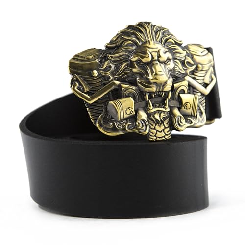 Casual leather belt with buckle BURNING LION, Handmade bikers animal style solid brass belt buckle on leather belt4