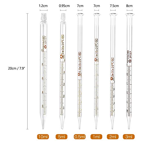 Hoaoh 6 Pieces Glass Pipettes 10Ml 5Ml 3Ml 2Ml 1Ml 0.5Ml Glass Graduated Dropper Pipette For School, Students, Transfer For Liquid Essential Oil #TOP1