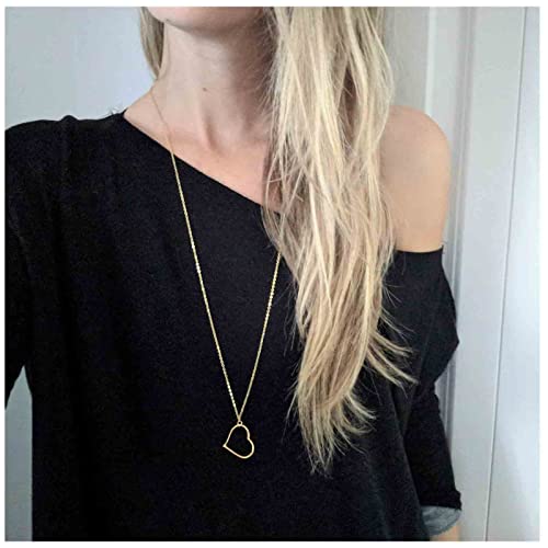 Boho Long Heart Pendant Necklace Gold Outline Heart Necklace Chain Hollow Heart Drop Necklace Minimalist Necklace Jewelry for Women2