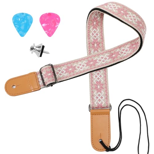 Eyeshot - Correa para ukelele hawaiano, jacquard rosa, adecuada para instrumentos de cuerda de ukelele de...