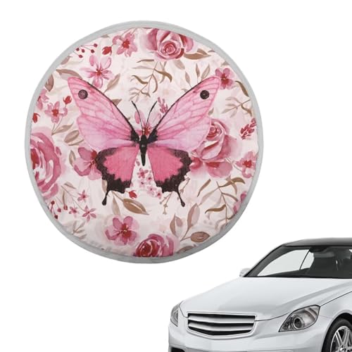 Image of Pink Butterfly Steering Wheel Cover Protector Personalized Steering Wheel Shield Reflect UV Sun and Heat Car Interior Accessories for Sun Heat Universal for Cars Truck SUV Van