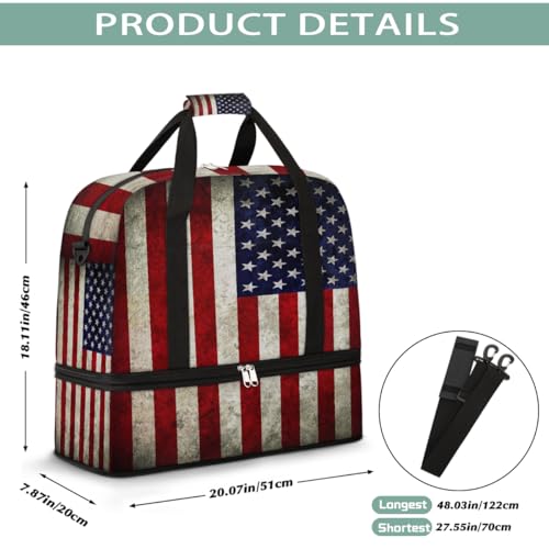 Large Capacity Folding Travel Bag Lightweight Carry On Weekender Overnight Shoulder Bag Expandable American Flag Beauty Duffel Bags Dry and Wet Separation for Women Men Gym Sports2