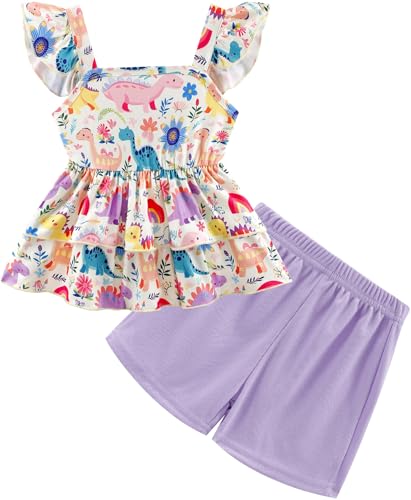 Akyzic Little Girls Summer Short Sets Kids Ruffle Sleeveless Tank Tops and Shorts Clothes Toddler Girls 2Pcs Outfits 2-7T