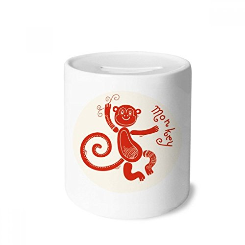 Tirelire en céramique Année du Singe zodiaque rouge pour enfants et adultes H9xL8cm